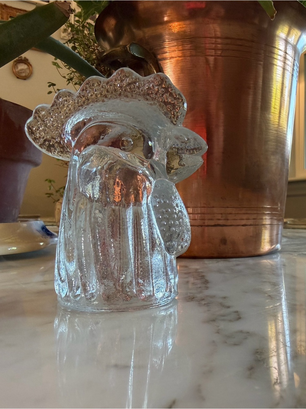 Clear Glass Rooster Decorative Sculpture - Home Art